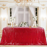 Lofaris Red Sequin Glitter Rectangle Banquet Tablecloth